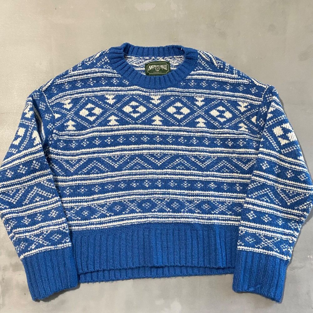 American Eagle outfitters knit Sweater‎ Womens Size Medium oversized blue white